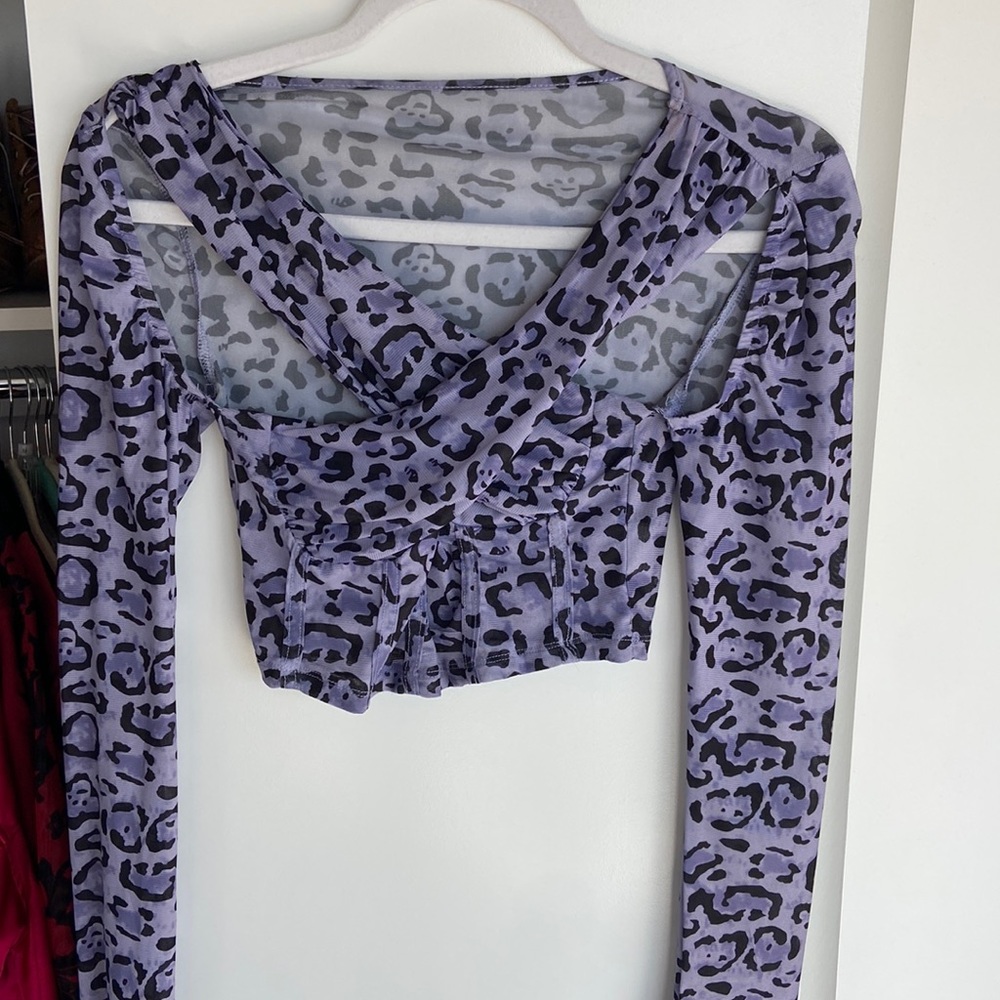 Lilac/Lavender Purple Cheetah Criss Cross Crop Top